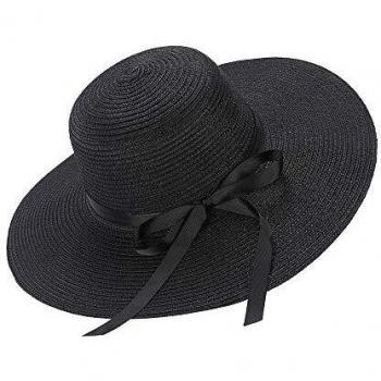 Sombreros para el Sol para Mujer Sombrero de Playa de Paja de ala Ancha Grande con Lazo Bowknot UPF UV Floppy Plegable Packable Cap