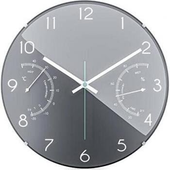 Reloj Mebus 16105 de Mesa o Pared con Termómetro y Humedad - Diseño Moderno en Color Gris
