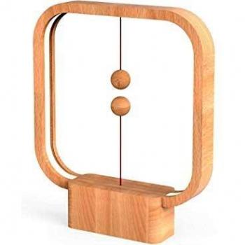 Lámpara de Mesa LED Heng Balance Cuadrada de Madera Clara con Interruptor Magnético y Conexión USB