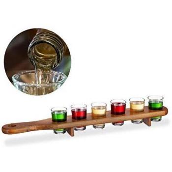 Set de 6 vasos para chupitos con porta chupitos de madera, 4 cl, medio metro, color marrón