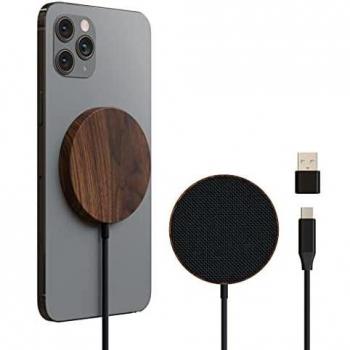 Woodcessories MAGPAD Cargador Inalámbrico Magnético de Madera Compatible con MagSafe, USB, Interior, Negro
