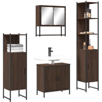 Conjunto de muebles de baño 4 piezas de madera marrón roble multicapa