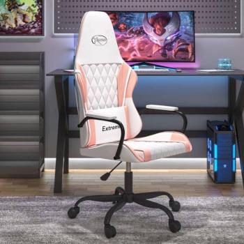 Silla Gaming PROLENTA PREMIUM Cuero Sintético Blanco y Rosa