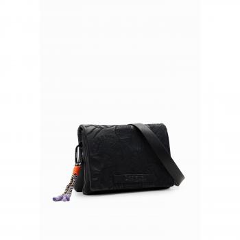 Desigual Bandolera Alpha Dortmund Flap Mediana Bordado Flores Negro 23Waxp75-2000