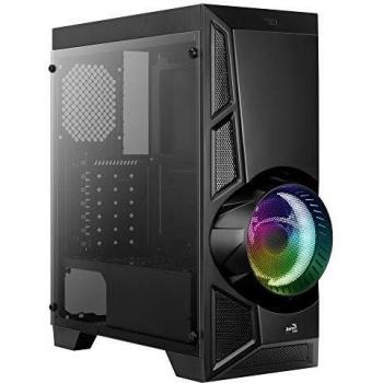 Aerocool AeroEngine Caja de PC AtX, Cristal Templado, Ventilador RGB 12cm, ABS Sintéticos, SPCC, Negro