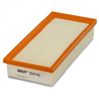 Filtro de aire HENGST FILTER E674L, alta eficiencia de filtración, diseño optimizado para un flujo de aire superior, compatible con vehículos ALFA y otros modelos seleccionados
