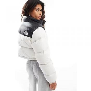 The North Face Women's White Short Nuptse Jacket - Size M