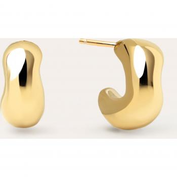 Pendientes Singularu Bold Moon Acero Baño Oro - Pendientes en Acero con Acabado en Baño de Oro de 18 Kt - Cierre de Silicona - Joyas para Mujer