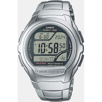 Casio Wave Ceptor WV-58RD-1AEF Mens Quartz Chronograph Radio-Controlled Watch with Silver and Grey Stainless Steel Band