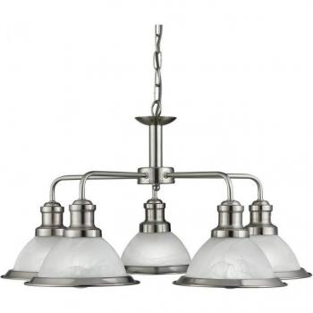 Lámpara colgante Bistro de 5 luces en plata satinada y cristal ácido, con múltiples brazos, tipo de bombilla E27