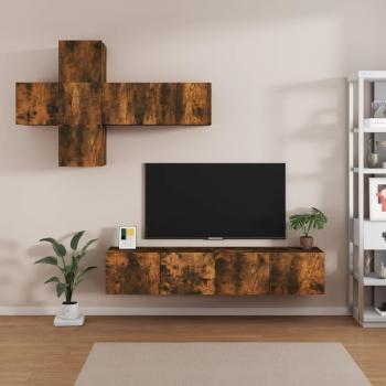 Set de muebles para TV 7 piezas madera contrachapada roble ahumado 80 x 30 x 30 cm