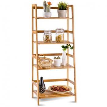 4-Tier Bamboo Bookshelf Ladder Shelf Plant Stand Rack