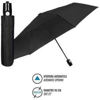 Paraguas Plegable Automático Perletti Negro 96 cm con Mango de Plástico