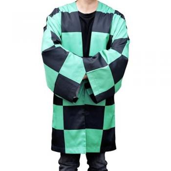 Chaqueta Haori Tanjiro Demon Slayer - Replica Kimono Verde - Talla Única - 100% Poliéster Satinado