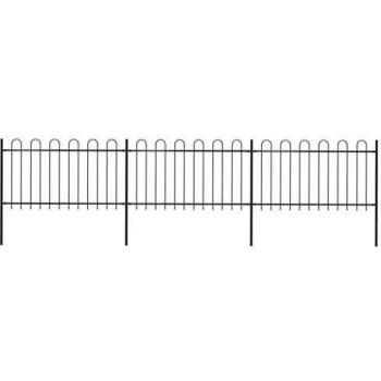vidaXL Garden Fence with Hoop Top Steel 5.1x1 m Black