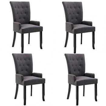 Dark Grey Fabric Dining Chairs with Armrests - Set of 4