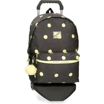 Mochila escolar para niña Pepe Jeans Leire con carro y bolsillo interior para tablet - modelo negro 31x44x15cm