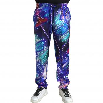 Dolce & Gabbana Multicolor Printed Silk Slim-fit Jogger Pants for Men, Size XL