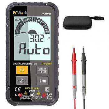 Multímetro Digital Inteligente True RMS PCW02B con Pantalla Grande, Rango Automático y 6000 Contadores, CAT III 600V