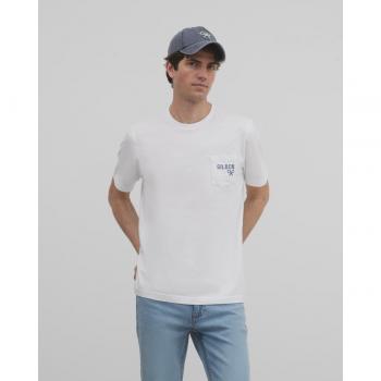 Camiseta Silbon blanca de manga corta con bolsillo miniraquetas para hombre