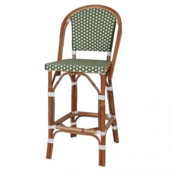 Taburete Alto de Ratán Abeya con Reposapiés Verde - Serie Sama