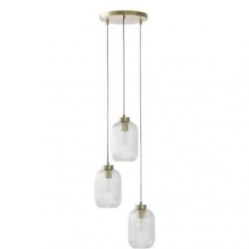 Lámpara de techo vintage LOUXOR de metal y vidrio dorado - 3 globos - Ancho 30 x Altura 120 cm