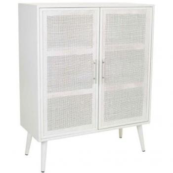 Armario de madera y rejilla blanco 80x37x101h cm WANDERLUST DECO