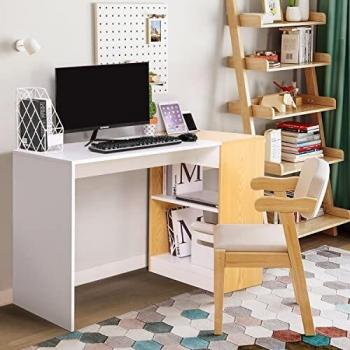 Escritorio de Oficina, EPLUS LIVING 110 x 50 x 76 cm Escritorio Juvenil Escritorio Blanco de Ordenador Mesa de Oficina Mesa Escritorio para Estudio Trabajo Gaming Carga 50 kg, Color Blanco y Madera