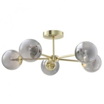 Lámpara de Techo Sofía - Metal y Vidrio Ahumado Brillante - 5 Globos - D. 58,5 x Alt. 21 cm - Dorado