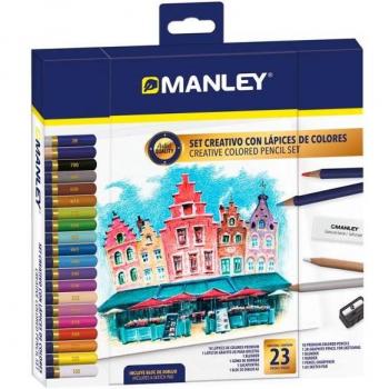 Manley Set Creativo Lápices de Colores 23 Piezas Alta Pigmentación con Mezclador y Bloc de Dibujo