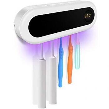 ZONJIE Portacepillos de Dientes Eléctrico Esterilizador UV con 5 Ports Dispensador 2000 mAh USB Recargable Función en la Pared para baño con Juego de Fundas Estuche para Polvo, para Viajes Familiares