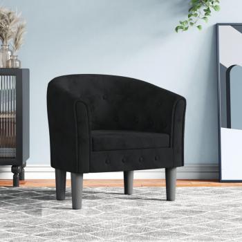 Sillón Cabriolet de terciopelo negro con estructura sólida, tapizado en terciopelo suave, diseño elegante y contemporáneo, patas de madera robustas, cómodo y versátil para cualquier espacio