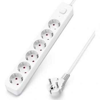 Regleta Enchufes Aigostar con Interruptor, 5 Enchufes, Cable de 1.5m/3m/5m, 3 USB y 1 TYPE C, Blanco y con Protección para Niños