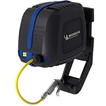 MICHELIN - Compresor de aire mural MBL GO con enrollador de manguera - Manguera de 10 metros - Soplador incluido - Sin tanque - Sin aceite - Motor de 1,5 hp