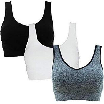 SHEKINI Sujetador Deportivo para Mujer Top con Relleno Extraíble sin Aros sin Cierre y Tirantes Anchos No Regulables para Deporte de Intensidad Moderada Pack de 3