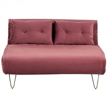 Sofá Cama 2 Plazas de Terciopelo Rosa con Patas Metálicas Doradas y 2 Cojines Sin Reposabrazos