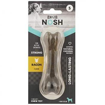 Juguete Mordedor para Perros Zeus Nosh Strong, Hueso de Beicon, 11 cm