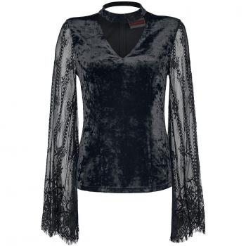 Jawbreaker Top Terciopelo con Mangas de Encaje Manga Larga Mujer Negro XL