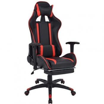 vidaXL Silla de Escritorio Reclinable Reposapiés Roja Sillón Asiento Giratoria