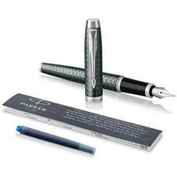 PARKER IM, pluma estilográfica de color verde oscuro Premium, con plumín fino y recambio de tinta azul