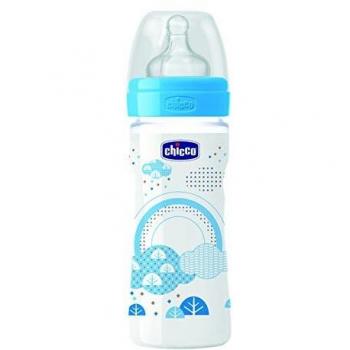 Chicco 70723200000 - Biberón de caucho, a partir de 2 meses, 1 ranura ventosas ajustables, 250 ml, color azul