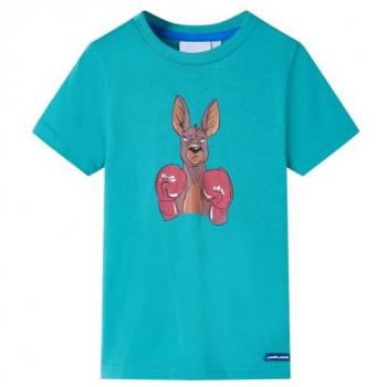 Camiseta Infantil de Manga Corta Color Verde Menta Oscuro 140