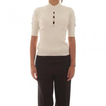 Cut-Out Cream Sweater with Stud Detail for Women - Size L
