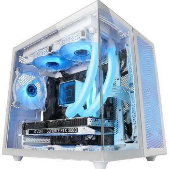 Mars Gaming MC-NOVAM Minitorre Blanca, Cristal Templado, Estructura Modular Doble Cámara, Rejilla Frontal, Soporte Refrigeración Líquida, Conector USB-C
