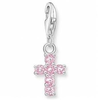 Thomas Sabo Charm Club Pink Cross Charm Pendant 2032-051-9 - Sterling Silver / Zirconia Female