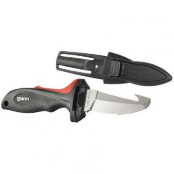 Mares Cuchillo Force Nano Plus Rojo, Negro - Cuchillo de buceo con hoja de acero inoxidable, mango ergonómico antideslizante, diseño compacto y ligero, incluye funda de transporte