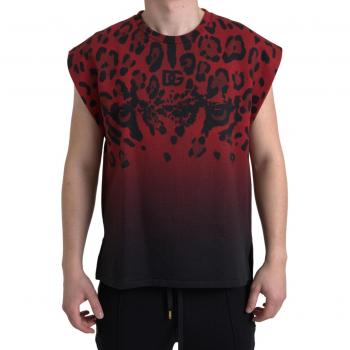 Red Leopard Cotton Sleeveless Tank T-shirt - IT48 | M