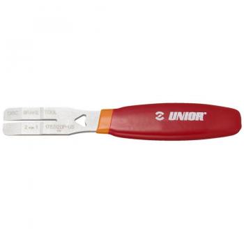 Unior 2-in-1 Disc Brake Tool - Red, Carbon Steel, Brake Pad Separator and Straightener