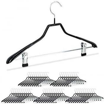 Pack de 50 Perchas Antideslizantes con Pinzas de Metal y PVC, Negro, 42 cm