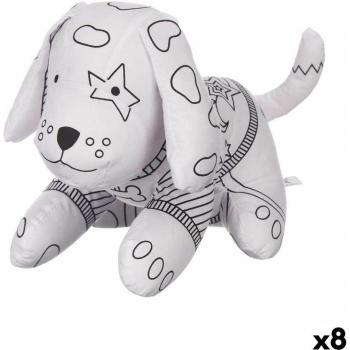 Peluche para Colorear Blanco Negro Tela 13 x 14 x 20 cm Perro (8 Unidades)